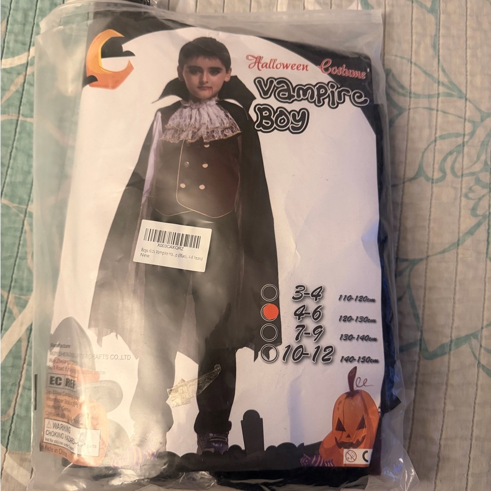 Vampire Boy Costume in Black with Cape